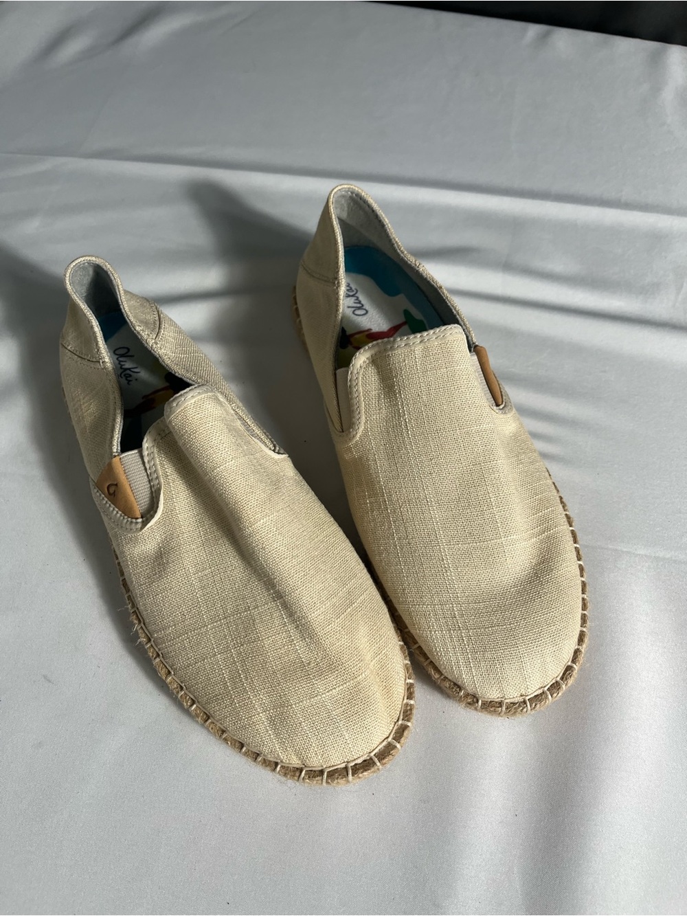Olukai Beige Canvas Espadrille Slip-On Comfort Shoes Size 8